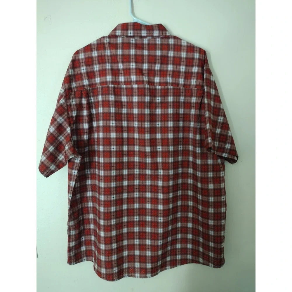 Killik Mens XL Red‎ Plaid Fish Print Short Sleeve Ventilated Fishing Shirt